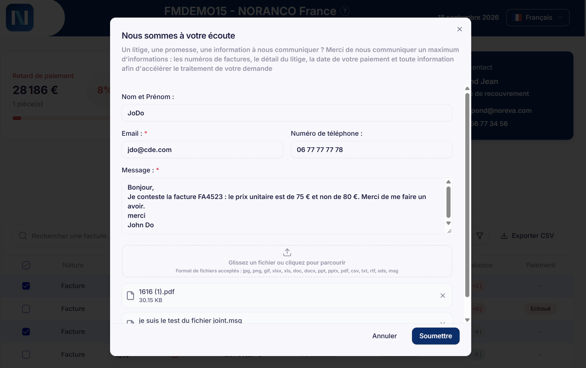 Signalement litige paiement en ligne intégré dans le portail client de cashnow